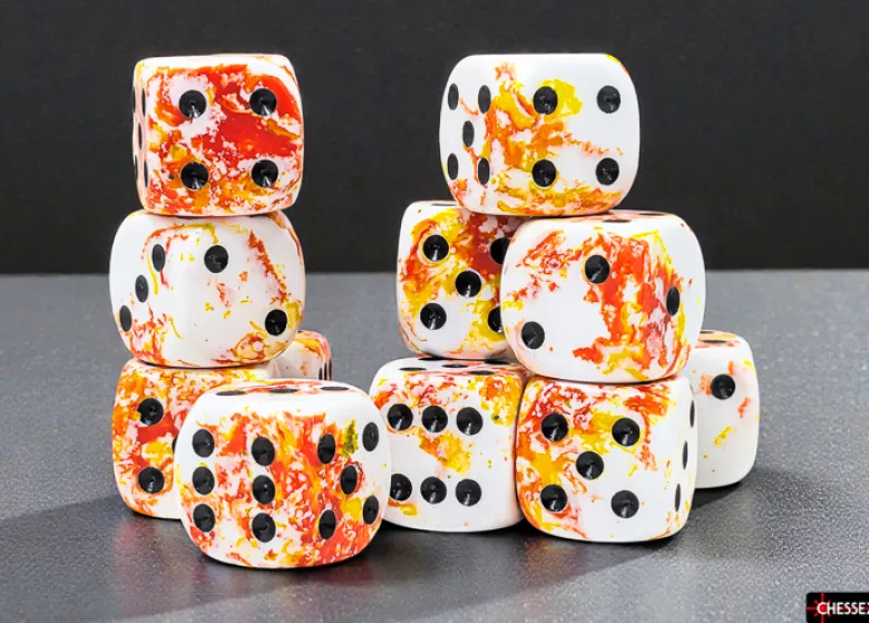 Chessex Brush Sunrise/black 16mm d6 Dice Block (12 dice)