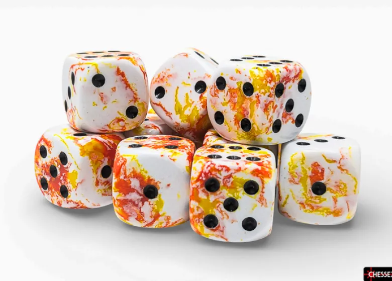 Chessex Brush Sunrise/black 16mm d6 Dice Block (12 dice)