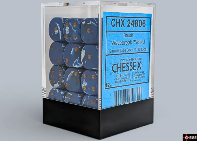 Chessex Brush Wavebreak/gold 12mm d6 Dice Block (36 dice)