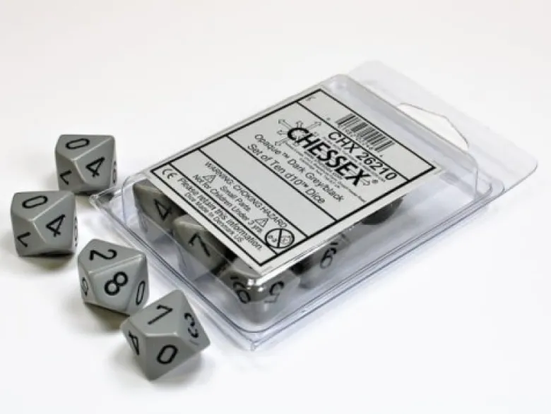 Chessex Opaque Dark Grey/black Set of Ten d10s
