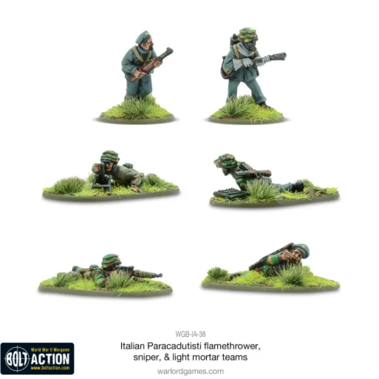 Italian Paracadutisti Flamethrower, Sniper & Light Mortar Teams (metal)