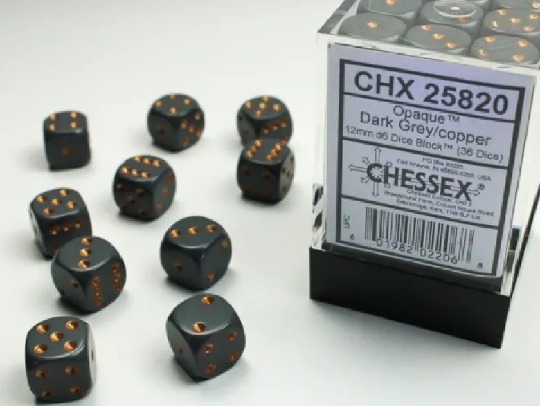 Kości Chessex: 12mm D6 (36) Opaque Grey w/Copper