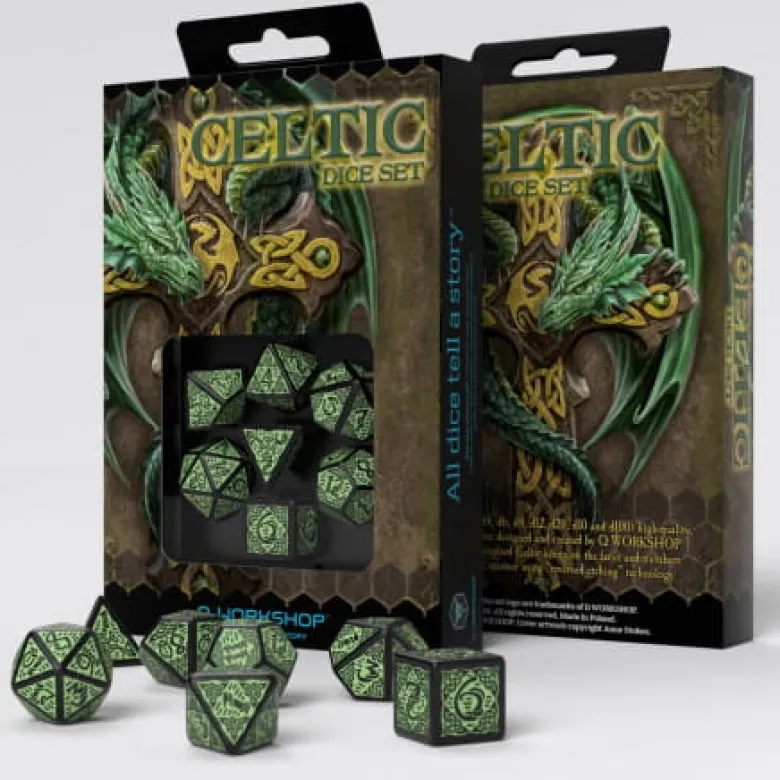Kości RPG Celtyckie 3D Czarno-zielone (7)