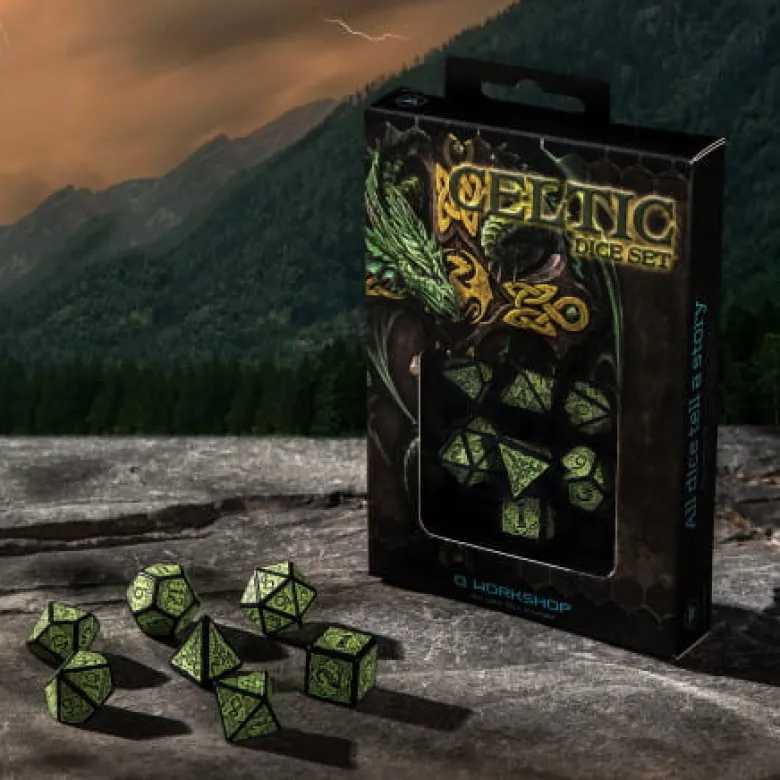 Kości RPG Celtyckie 3D Czarno-zielone (7)