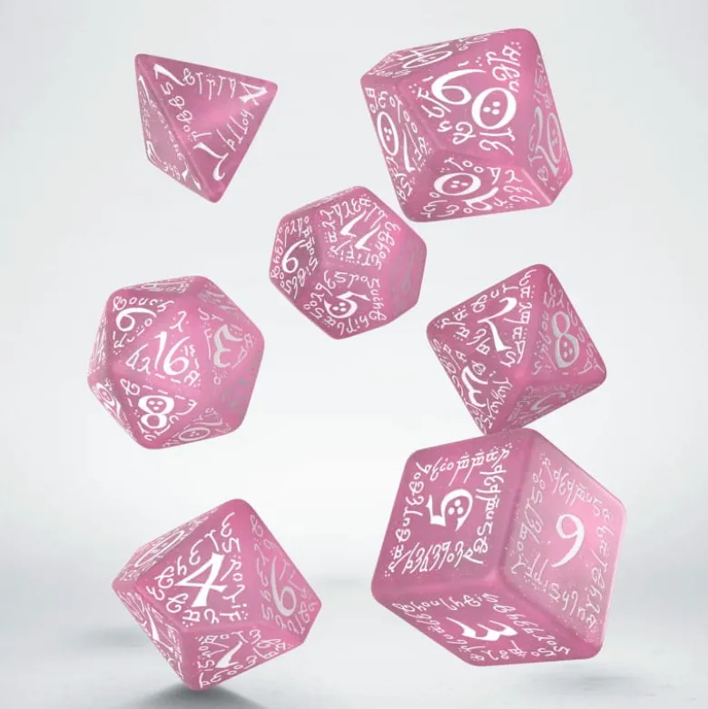 Kości RPG Elfickie Błyszcące Różowo-białe (7)