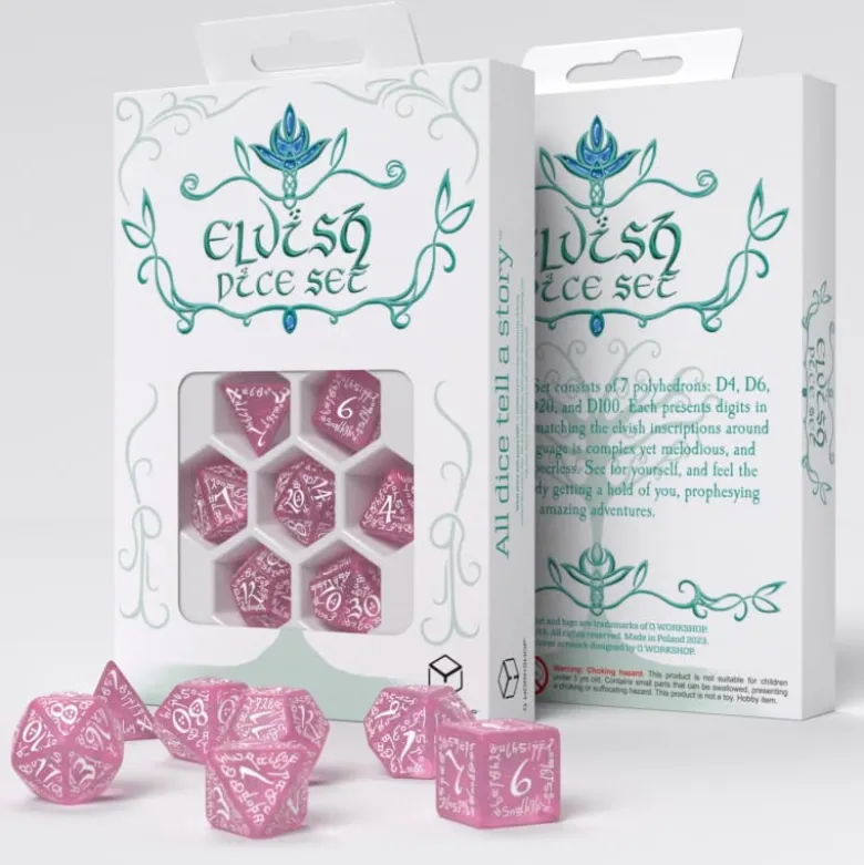 Kości RPG Elfickie Błyszcące Różowo-białe (7)