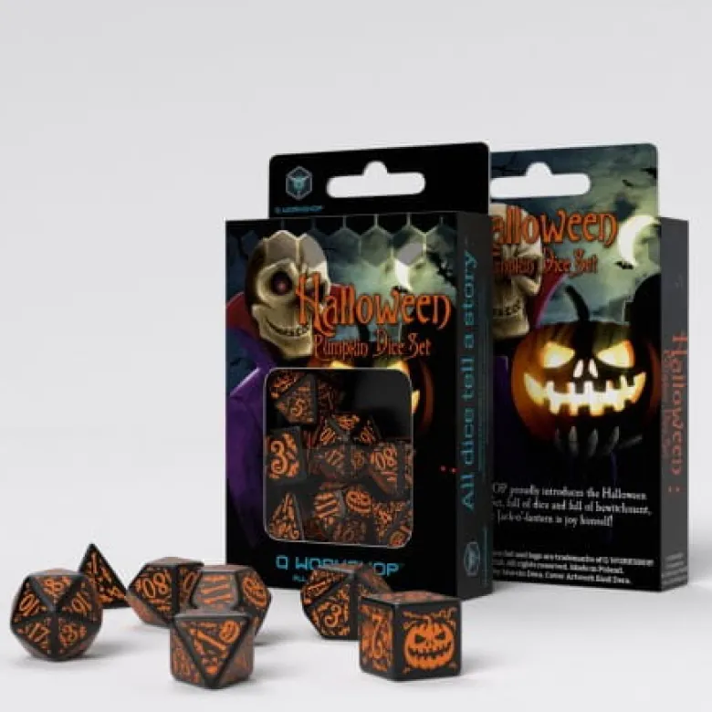 Kości RPG Halloweenowych Huncwotów Czarno-Pomarańczowe