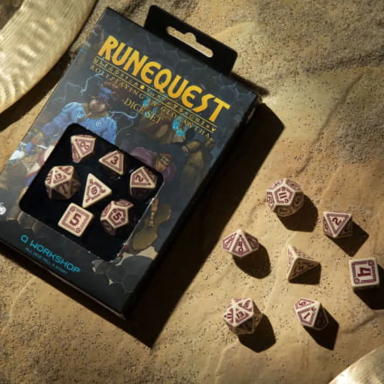 Kości RPG RuneQuest Beżowo-bordowe (7)