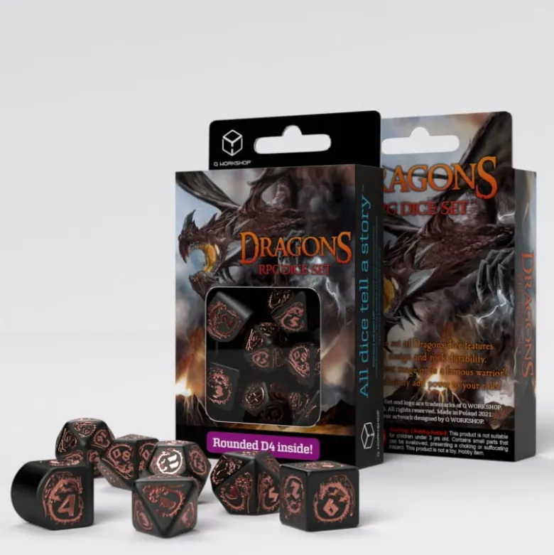Kości RPG Smocze Modern Czarno-miedziane Obsydian