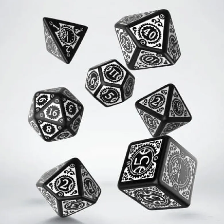 Kości RPG Steampunk Clockwork Czarno-białe (7)