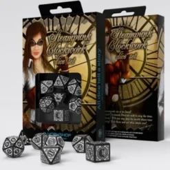 Kości RPG Steampunk Clockwork Czarno-białe (7)