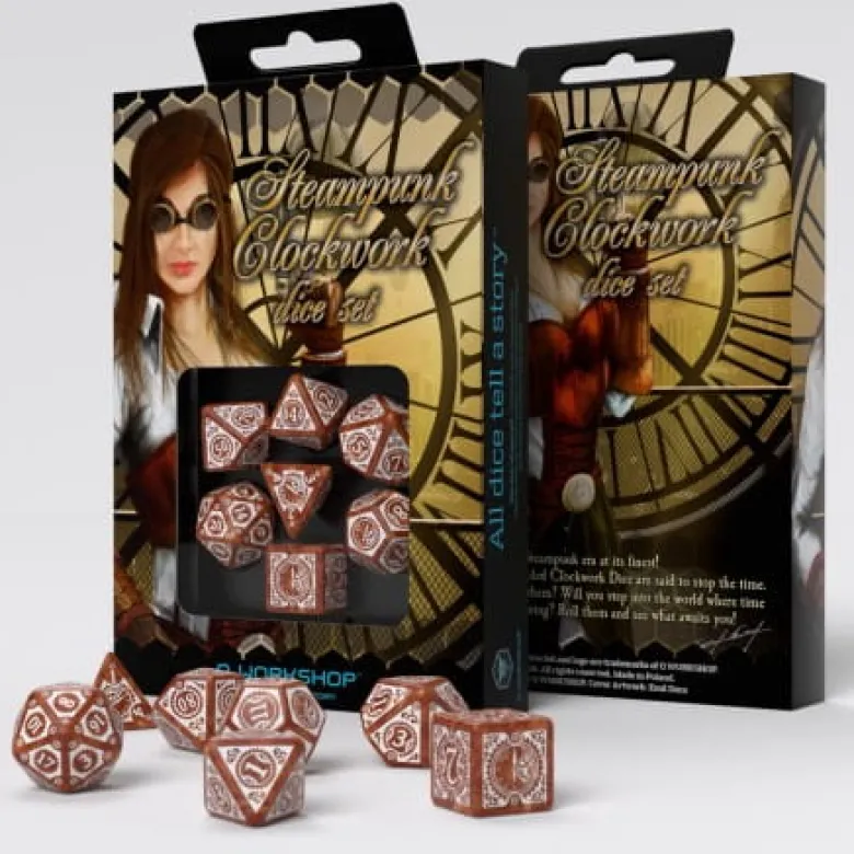 Kości RPG Steampunk Clockwork Karmelowo-białe (7)