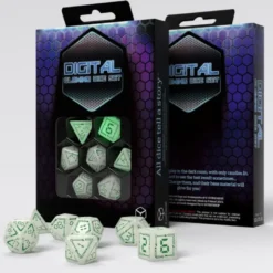 Komplet kości RPG: Cyfrowe - Fosforyzujące - Biało-zielone