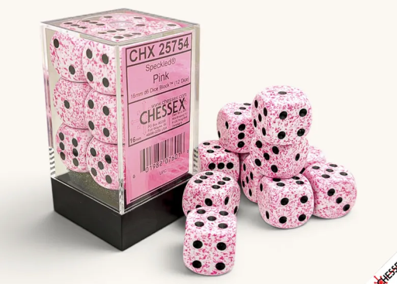 Speckled Pink - zestaw kości k6 16mm (12 kości)