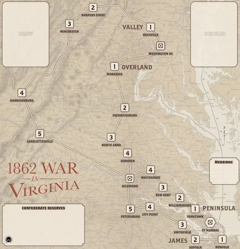 War in Virginia 1862 Solitaire Travel Game